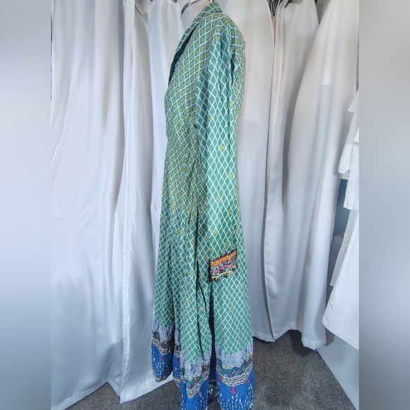 Biba Bohemian Maxi Dress, Patterned Green/Yellow Long Sleeve Ends/Buttons, 6 - Picture 6 of 16